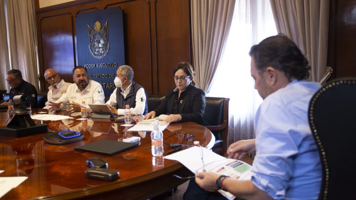El gobernador de Querétaro, Mauricio Kuri González, recibió en la Casa de la Corregidora a la coordinadora nacional de Protección Civil.