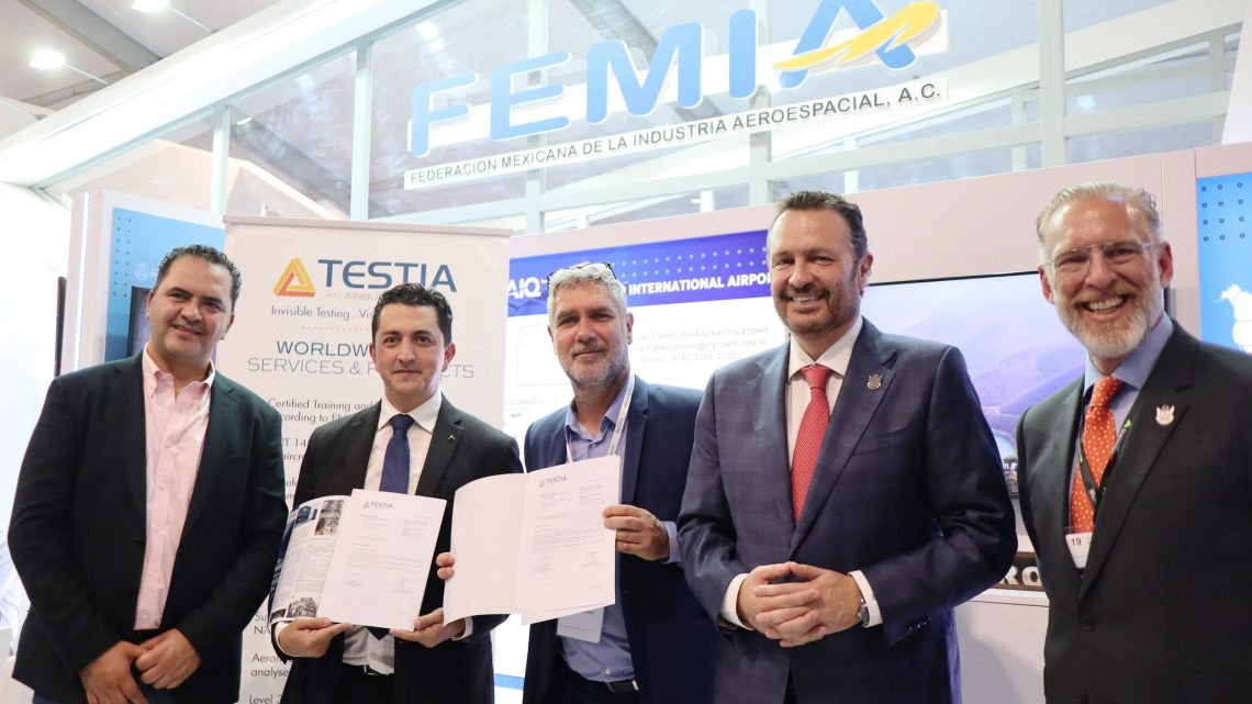 Se llevó a cabo la firma de un convenio de cooperación entre el rector de la Universidad Aeronáutica en Querétaro (UNAQ), Enrique Gerardo Sosa Gutiérrez y el director de Desarrollo y Colaboración de Testia Group International.