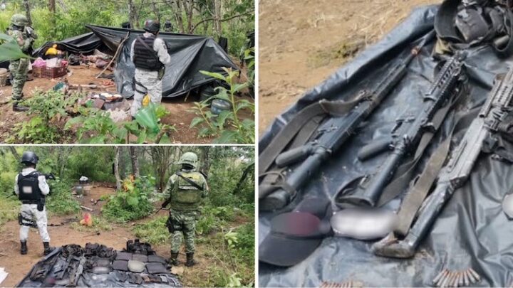 GN descubre narco campamento en Michoacán y aseguran material bélico