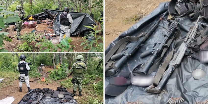 GN descubre narco campamento en Michoacán y aseguran material bélico