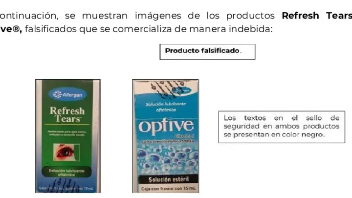 Emite COFEPRIS Alerta por falsificación de los productos Refresh Tears y optive