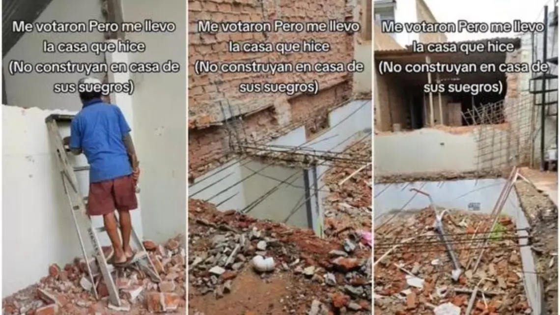 Hombre se divorcia y destruye casa que construyó en terreno de sus exsuegros