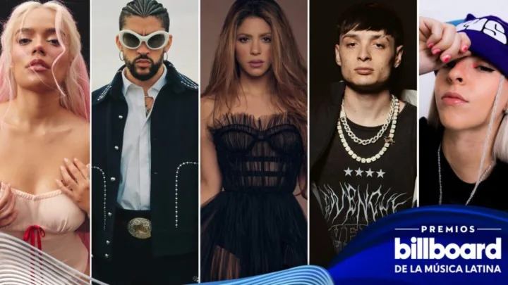 Peso Pluma, Karol G y Bad Bunny en la alfombra de los Latin Billboard