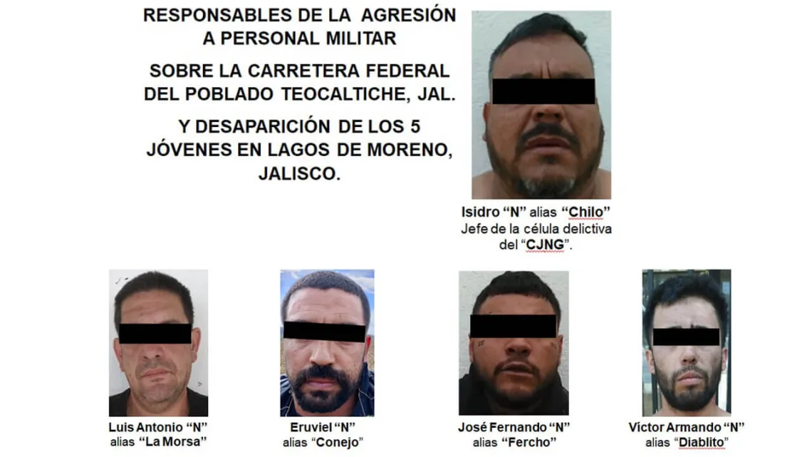  “Detienen a 5 Integrantes de Célula del CJNG Vinculada con Desaparición de Jóvenes en Lagos de Moreno”