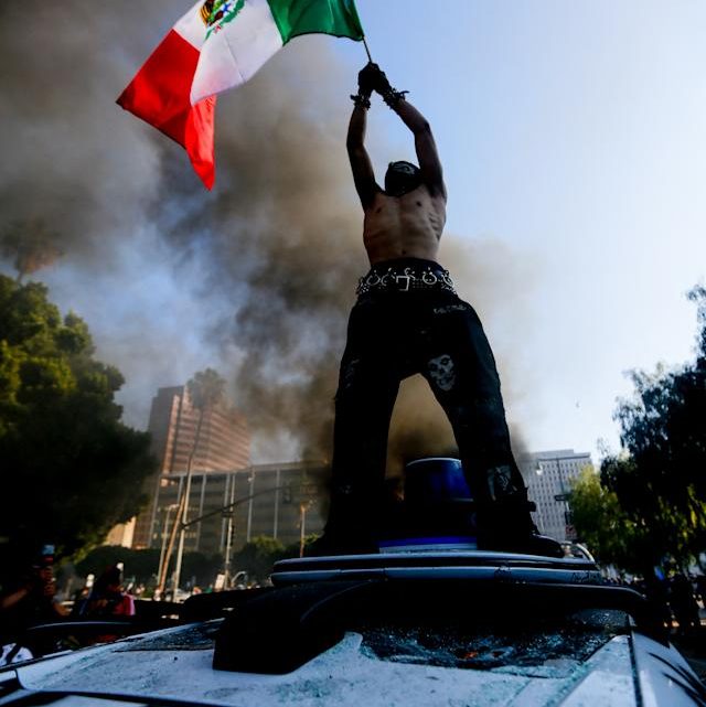 Manifestante con bandera mexicana se vuelve viral