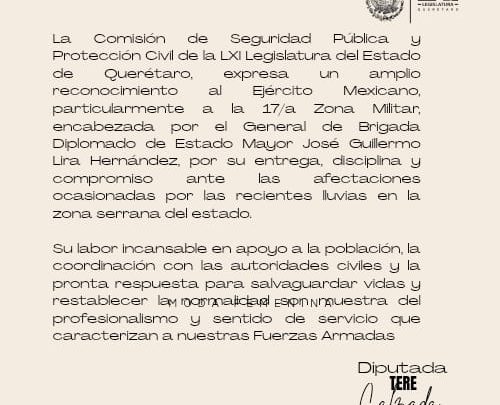 Diputada Tere Calzada reconoce entrega, disciplina y compromiso del Ejército Mexicano